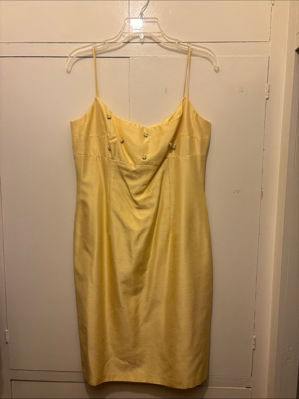 Laundry By Shelli Segal Pale Yellow Satin Slip Dress with Embroidered Accents